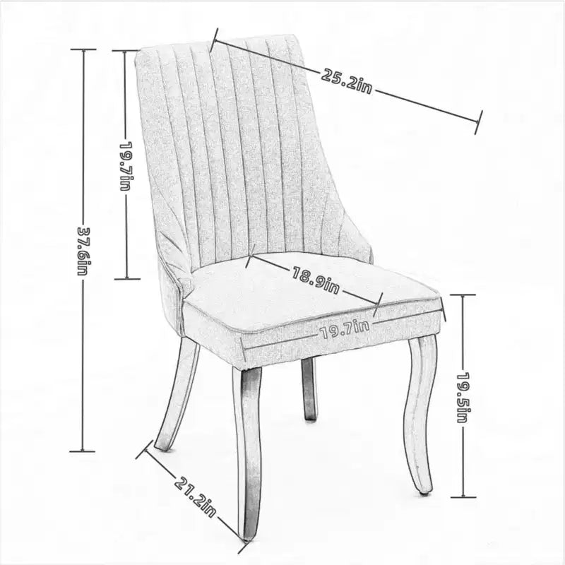 Set di 2 sedie da pranzo Okak Rayon Cloth Flocking Linen, sedie da pranzo imbottite con gambe curve in legno massello, sedie da cucina per sala da pranzo
