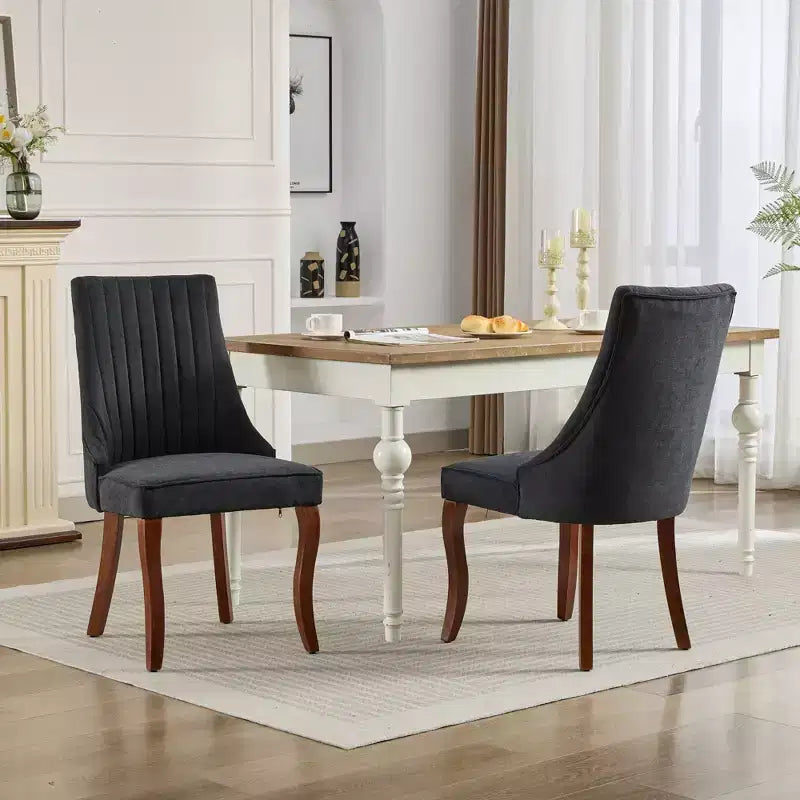 Set di 2 sedie da pranzo Okak Rayon Cloth Flocking Linen, sedie da pranzo imbottite con gambe curve in legno massello, sedie da cucina per sala da pranzo