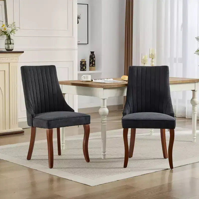Set di 2 sedie da pranzo Okak Rayon Cloth Flocking Linen, sedie da pranzo imbottite con gambe curve in legno massello, sedie da cucina per sala da pranzo