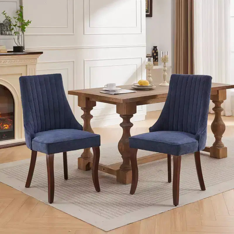 Set di 2 sedie da pranzo Okak Rayon Cloth Flocking Linen, sedie da pranzo imbottite con gambe curve in legno massello, sedie da cucina per sala da pranzo