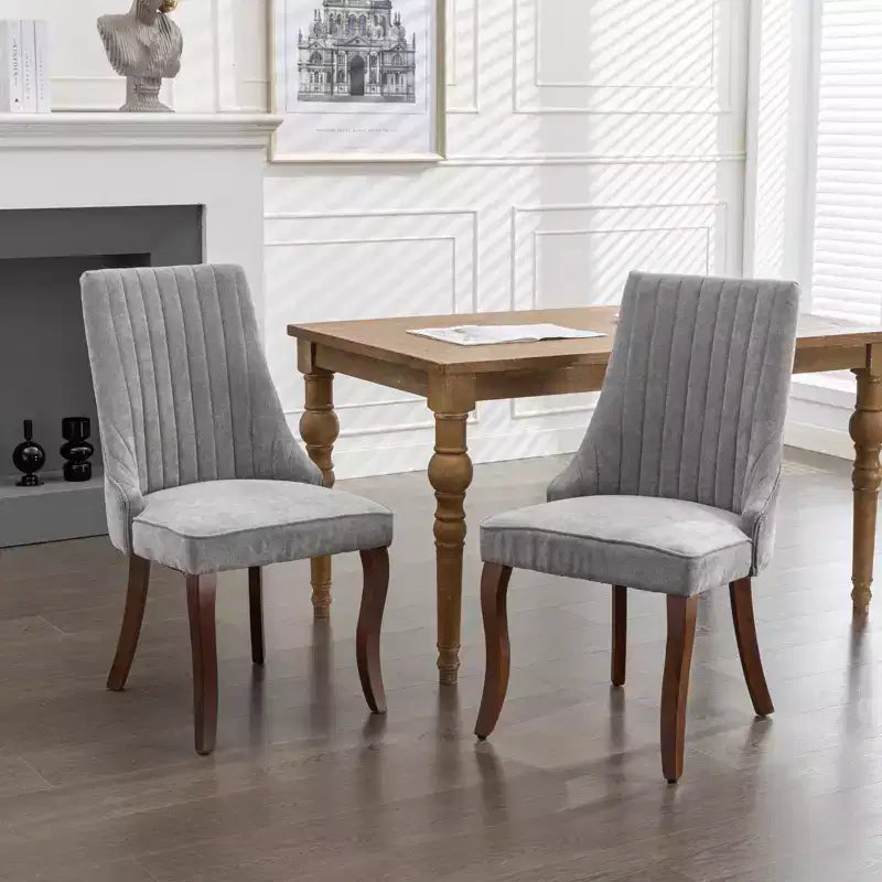 Set di 2 sedie da pranzo Okak Rayon Cloth Flocking Linen, sedie da pranzo imbottite con gambe curve in legno massello, sedie da cucina per sala da pranzo