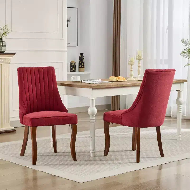 Set di 2 sedie da pranzo Okak Rayon Cloth Flocking Linen, sedie da pranzo imbottite con gambe curve in legno massello, sedie da cucina per sala da pranzo