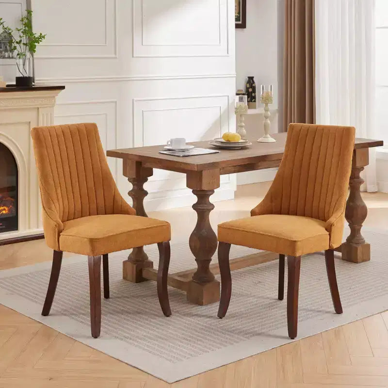 Set di 2 sedie da pranzo Okak Rayon Cloth Flocking Linen, sedie da pranzo imbottite con gambe curve in legno massello, sedie da cucina per sala da pranzo