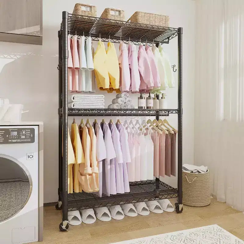 Heavy Duty Rolling Clothes Rack with 22 mm pipes, 694LBS Metal Garment Rack, Clothing Racks with Adjustable Storage Shelves Hanging Rod & Side Hooks