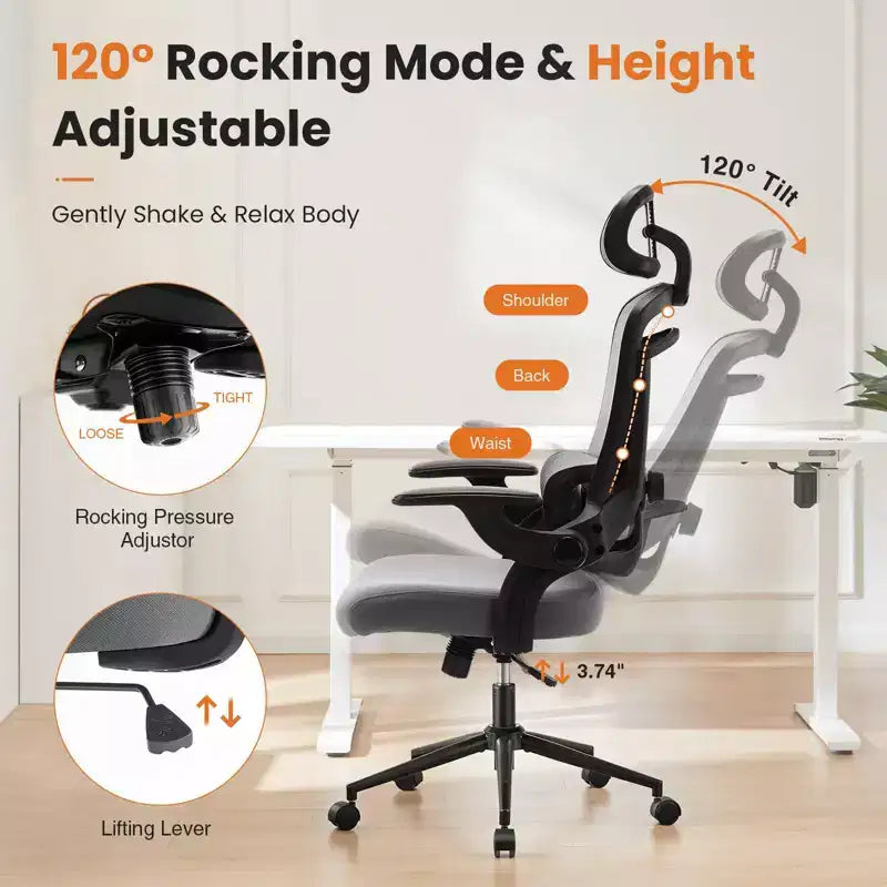 Sedia da ufficio ergonomica con schienale alto TUYOHW con supporto lombare regolabile, sedia da gaming con braccioli ribaltabili, sedia da computer in rete per casa e ufficio