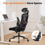 Sedia da ufficio ergonomica con schienale alto TUYOHW con supporto lombare regolabile, sedia da gaming con braccioli ribaltabili, sedia da computer in rete per casa e ufficio