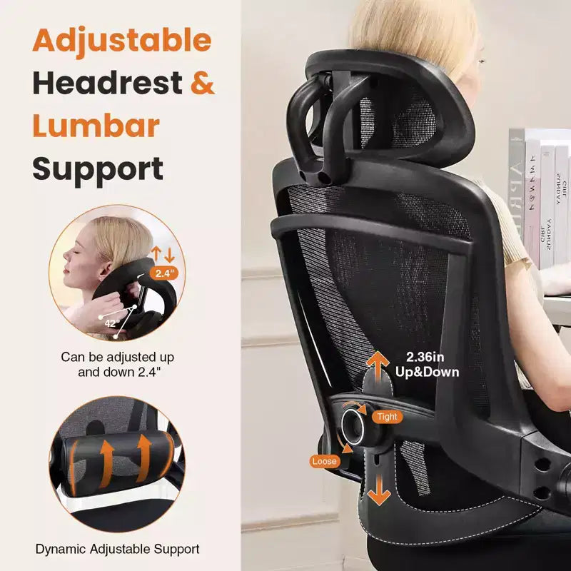 Sedia da ufficio ergonomica con schienale alto TUYOHW con supporto lombare regolabile, sedia da gaming con braccioli ribaltabili, sedia da computer in rete per casa e ufficio