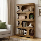 MAYEERTY Libreria a 4 Ripiani a S, Scaffale Alto in Legno bicolore Nero e Marrone
