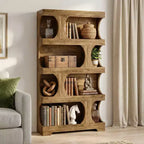 MAYEERTY Libreria a 4 Ripiani a S, Scaffale Alto in Legno bicolore Nero e Marrone