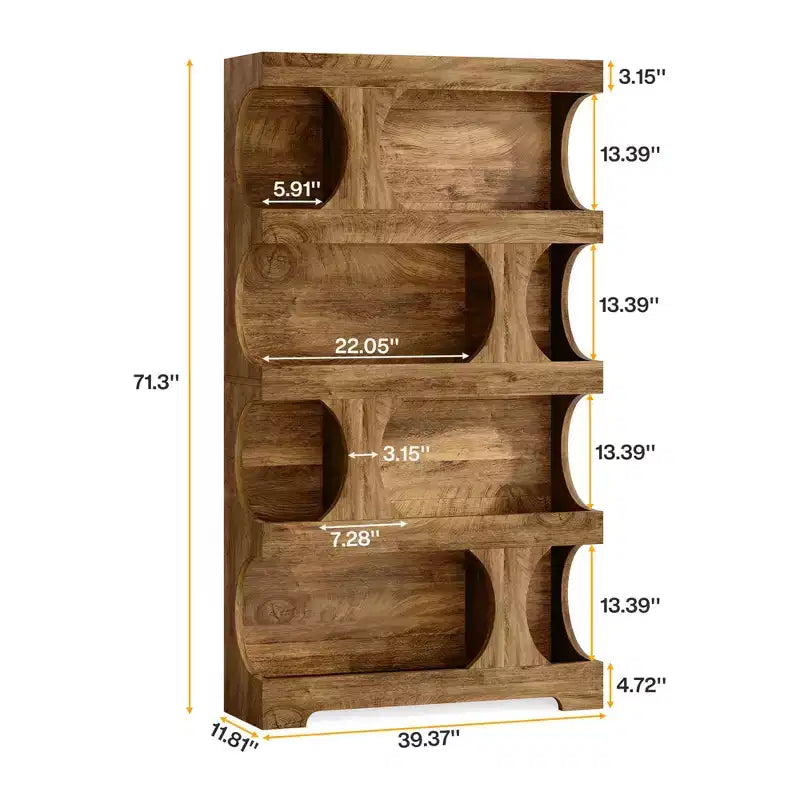 MAYEERTY Libreria a 4 Ripiani a S, Scaffale Alto in Legno bicolore Nero e Marrone