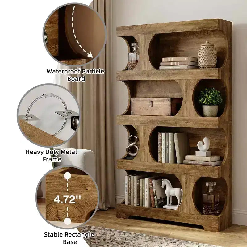 MAYEERTY Libreria a 4 Ripiani a S, Scaffale Alto in Legno bicolore Nero e Marrone