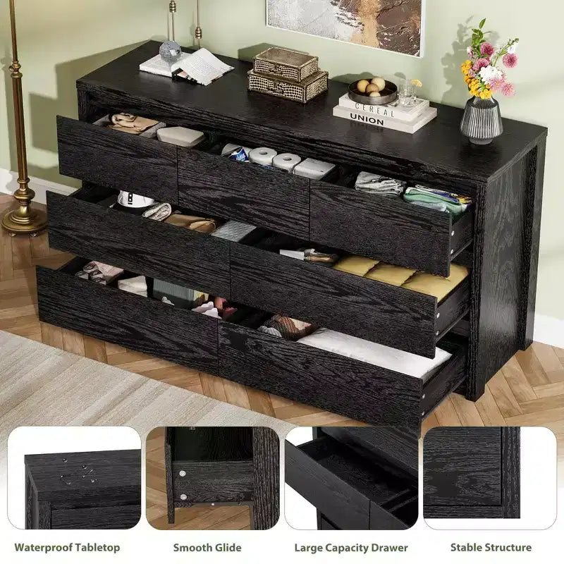 Cassettiera a 7 cassetti per camera da letto, Comò moderno e spazioso, Grande cassettiera in legno per soggiorno, corridoio, ingresso