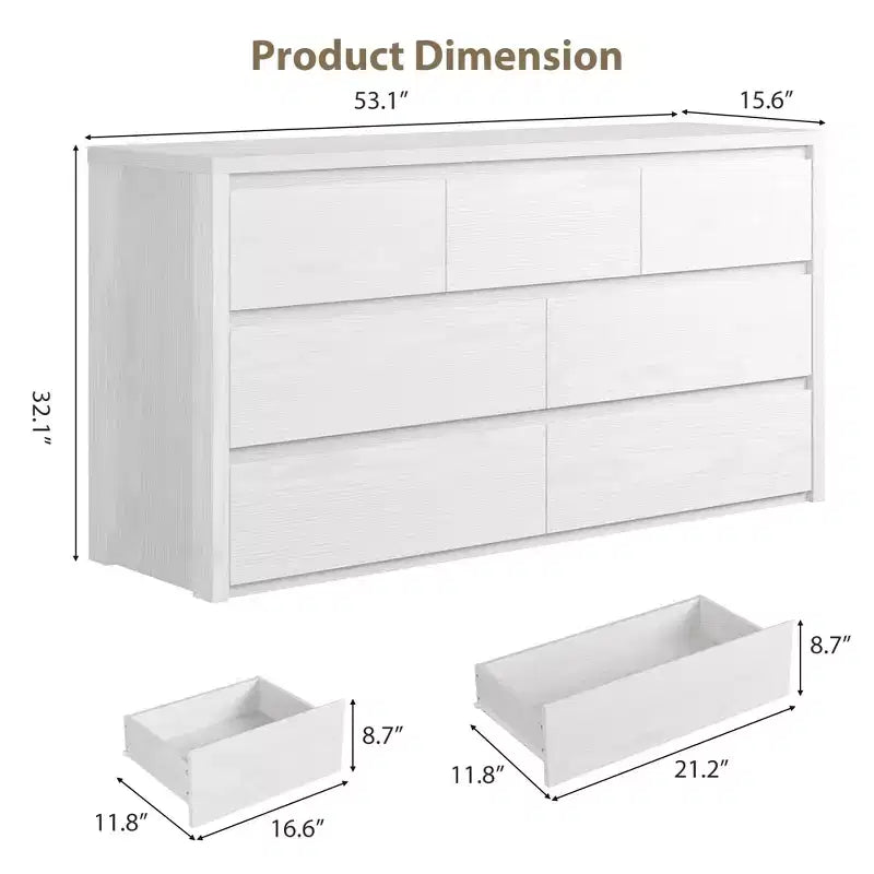 Cassettiera a 7 cassetti per camera da letto, Comò moderno e spazioso, Grande cassettiera in legno per soggiorno, corridoio, ingresso