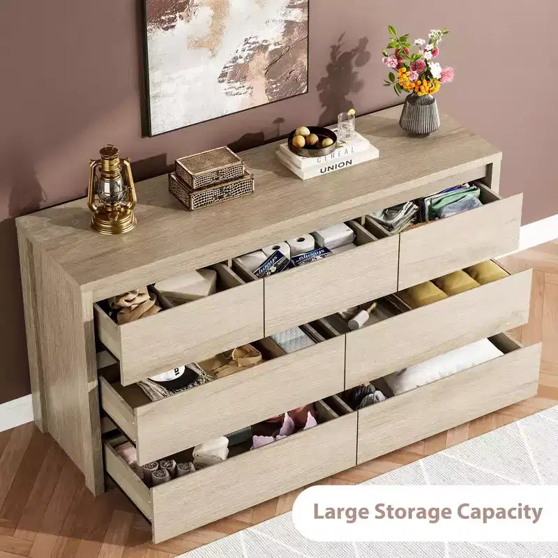 Cassettiera a 7 cassetti per camera da letto, Comò moderno e spazioso, Grande cassettiera in legno per soggiorno, corridoio, ingresso