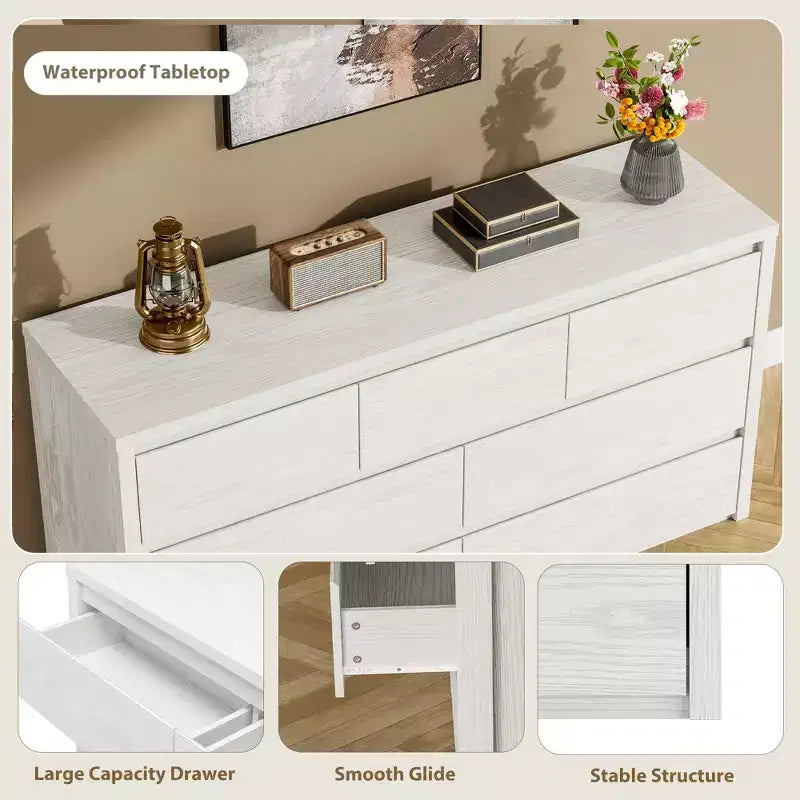 Cassettiera a 7 cassetti per camera da letto, Comò moderno e spazioso, Grande cassettiera in legno per soggiorno, corridoio, ingresso