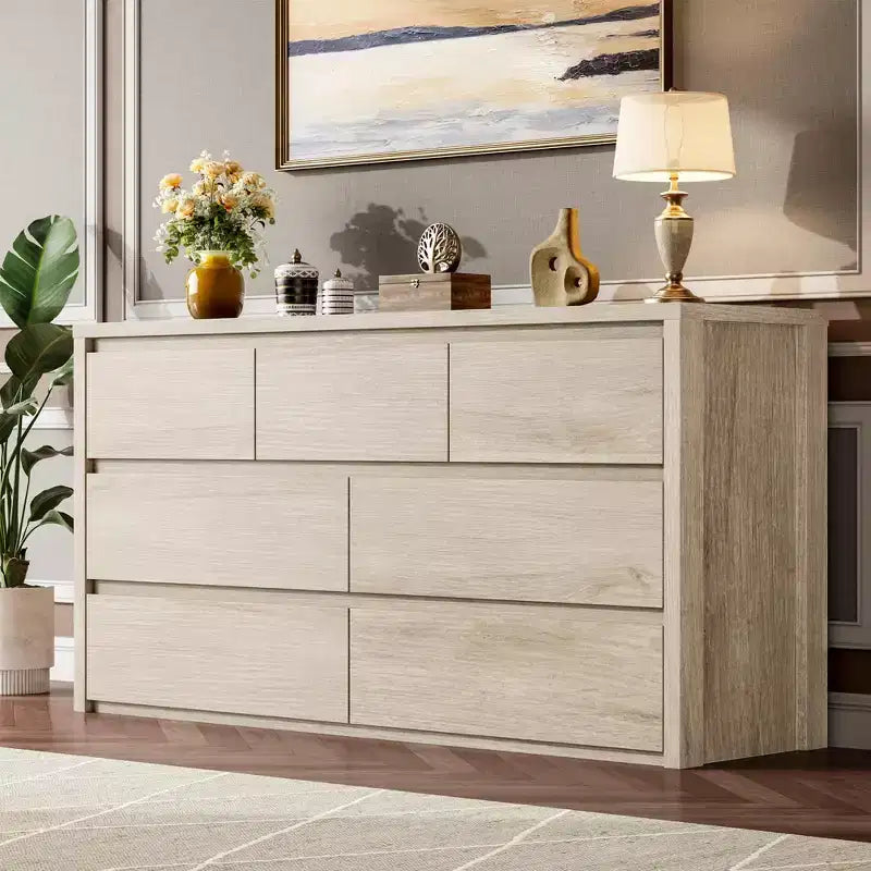 Cassettiera a 7 cassetti per camera da letto, Comò moderno e spazioso, Grande cassettiera in legno per soggiorno, corridoio, ingresso