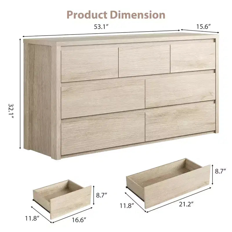 Cassettiera a 7 cassetti per camera da letto, Comò moderno e spazioso, Grande cassettiera in legno per soggiorno, corridoio, ingresso