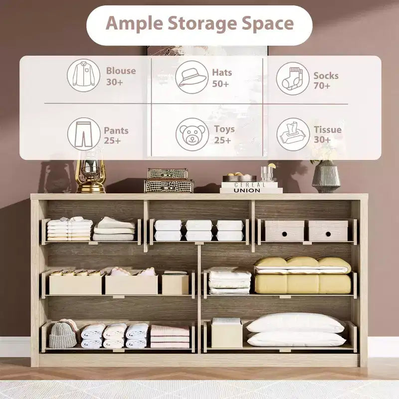 Cassettiera a 7 cassetti per camera da letto, Comò moderno e spazioso, Grande cassettiera in legno per soggiorno, corridoio, ingresso