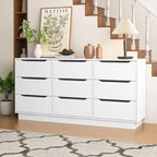 Bedroom Features 9-Drawer Storage with Drawers, Large Wood Flooring and Drawer Cabinets,White
