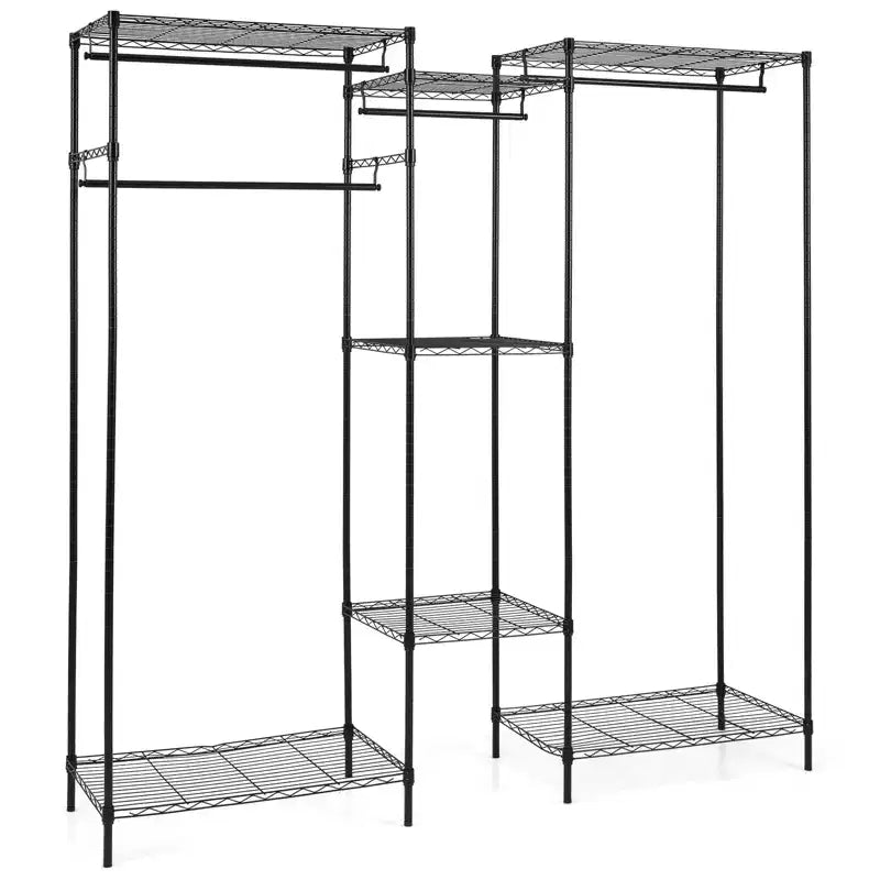 Costway Portable Wardrobe Convertible Clothes Organizer w/ L-shape & Horizontal Installation