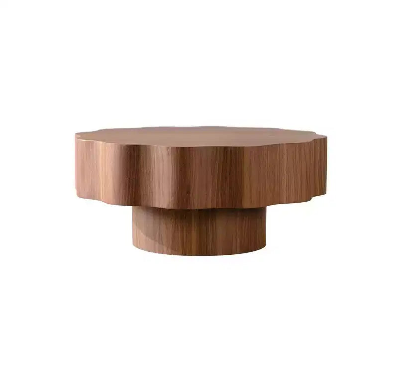 Tavolino da caffè 80 cm, Bordo smerlato, Centro Tavolo con adesivo effetto legno ingegnerizzato Noce, Tavolino da caffè moderno irregolare rotondo per soggiorno/camera da letto