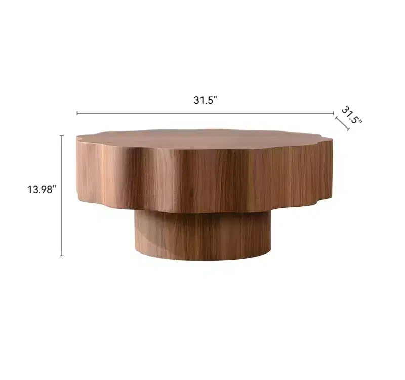 Tavolino da caffè 80 cm, Bordo smerlato, Centro Tavolo con adesivo effetto legno ingegnerizzato Noce, Tavolino da caffè moderno irregolare rotondo per soggiorno/camera da letto