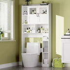 Over The Toilet Storage Cabinet,Glass Door Adjustable Bathroom Storage Organizer Over Toilet,with Toilet Paper Holder,for Bathroom, Restroom White