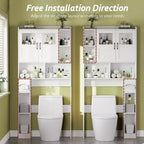 Mobiletto da bagno sopra il WC, armadietto da bagno regolabile sopra il WC con ante in vetro, con porta carta igienica, per bagno, toilette, bianco