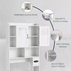 Mobiletto da bagno sopra il WC, armadietto da bagno regolabile sopra il WC con ante in vetro, con porta carta igienica, per bagno, toilette, bianco