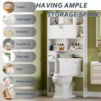 Mobiletto da bagno sopra il WC, armadietto da bagno regolabile sopra il WC con ante in vetro, con porta carta igienica, per bagno, toilette, bianco