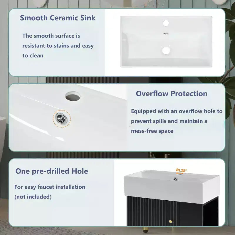 Mobiletto da bagno da 21.6 pollici, mobiletto contenitore da bagno con lavandino, facile da montare, con vani aperti, mobiletto con lavabo indipendente per piccoli spazi