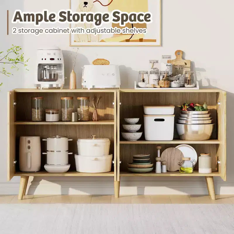 Erommy Credenza a 4 ante con ripiani regolabili, Mobile buffet da 58W con design a onde scultoree per sala da pranzo, soggiorno e coffee bar