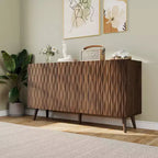 Erommy Credenza a 4 ante con ripiani regolabili, Mobile buffet da 58W con design a onde scultoree per sala da pranzo, soggiorno e coffee bar