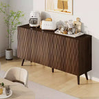 Erommy Credenza a 4 ante con ripiani regolabili, Mobile buffet da 58W con design a onde scultoree per sala da pranzo, soggiorno e coffee bar