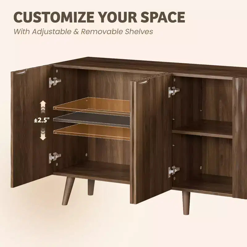 Erommy Credenza a 4 ante con ripiani regolabili, Mobile buffet da 58W con design a onde scultoree per sala da pranzo, soggiorno e coffee bar