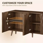Erommy Credenza a 4 ante con ripiani regolabili, Mobile buffet da 58W con design a onde scultoree per sala da pranzo, soggiorno e coffee bar