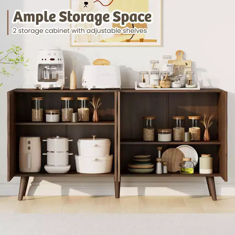 Erommy Credenza a 4 ante con ripiani regolabili, Mobile buffet da 58W con design a onde scultoree per sala da pranzo, soggiorno e coffee bar
