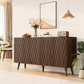 Erommy 4 - Door Accent Cabinet With Adjustable Shelves, 58W Buffet Cabinet With Sculptural Wave Design For Dining Room, Living Room And Coffee Bar