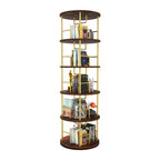 Libreria girevole a 5 ripiani, torre per libri impilabile girevole a 360° in metallo e legno, scaffale da terra salvaspazio per camera da letto, soggiorno, ufficio, oro