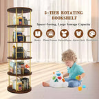Libreria girevole a 5 ripiani, torre per libri impilabile girevole a 360° in metallo e legno, scaffale da terra salvaspazio per camera da letto, soggiorno, ufficio, oro