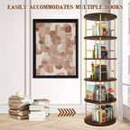 Libreria girevole a 5 ripiani, torre per libri impilabile girevole a 360° in metallo e legno, scaffale da terra salvaspazio per camera da letto, soggiorno, ufficio, oro