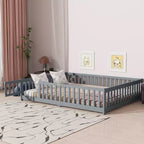 Letto a due piazze (Queen Size) con recinzione e porta, struttura in legno massello di caucciù, sponda di sicurezza, letto basso grande con recinzione e cancello