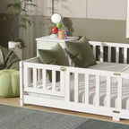 Letto a due piazze (Queen Size) con recinzione e porta, struttura in legno massello di caucciù, sponda di sicurezza, letto basso grande con recinzione e cancello