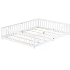 Letto a due piazze (Queen Size) con recinzione e porta, struttura in legno massello di caucciù, sponda di sicurezza, letto basso grande con recinzione e cancello