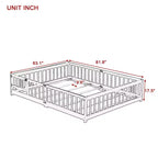 Letto a due piazze (Queen Size) con recinzione e porta, struttura in legno massello di caucciù, sponda di sicurezza, letto basso grande con recinzione e cancello