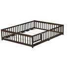 Letto a due piazze (Queen Size) con recinzione e porta, struttura in legno massello di caucciù, sponda di sicurezza, letto basso grande con recinzione e cancello