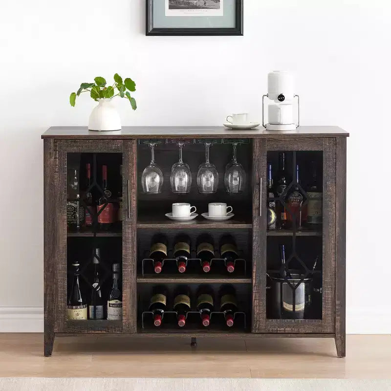 Mobile bar in legno da 47" con ante in vetro - Cantinetta con ripiani regolabili