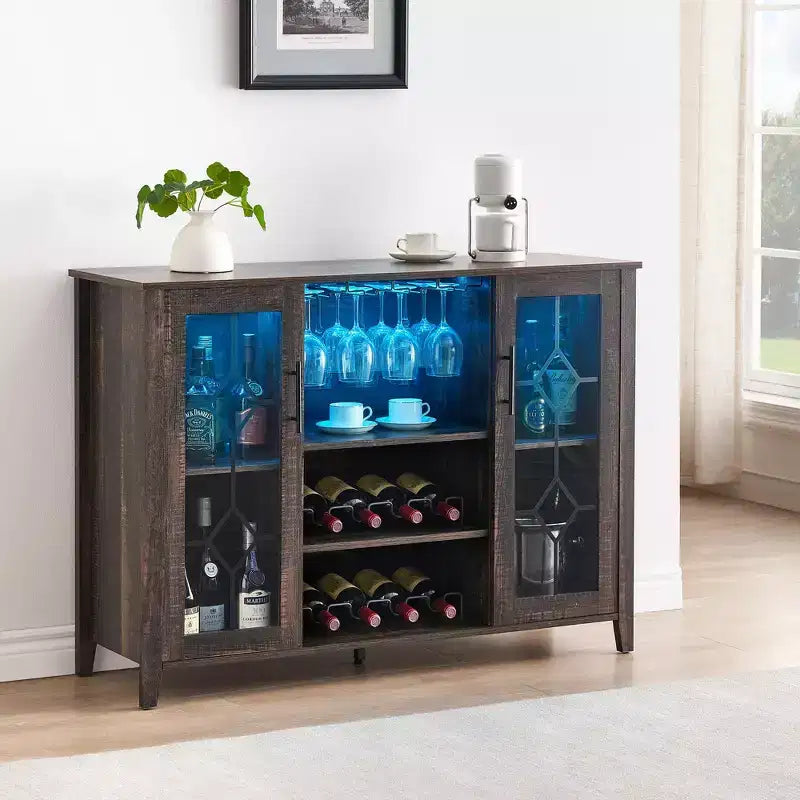 Mobile bar in legno da 47" con ante in vetro - Cantinetta con ripiani regolabili