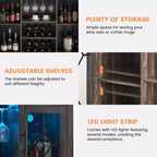 Mobile bar in legno da 47" con ante in vetro - Cantinetta con ripiani regolabili