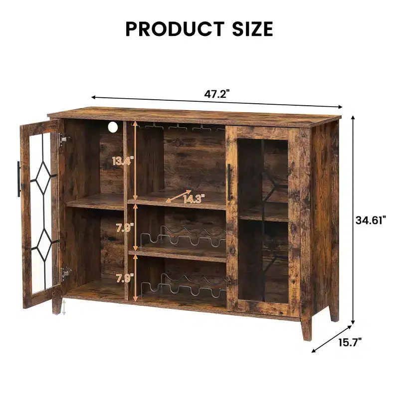 Mobile bar in legno da 47" con ante in vetro - Cantinetta con ripiani regolabili